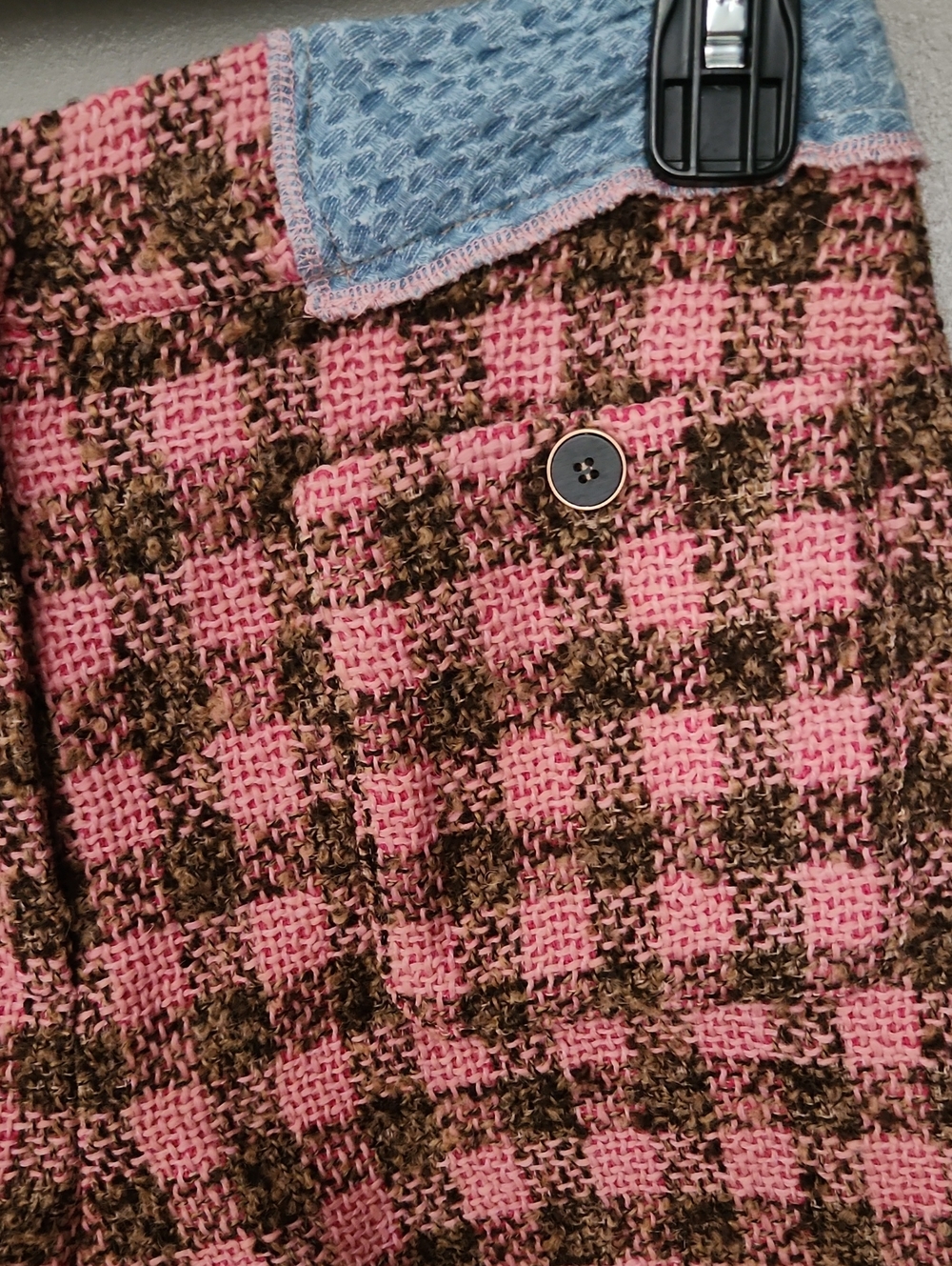 Mystree Pink and Brown Plaid Tweed Jacket and Short Set - Picture 9 of 14
